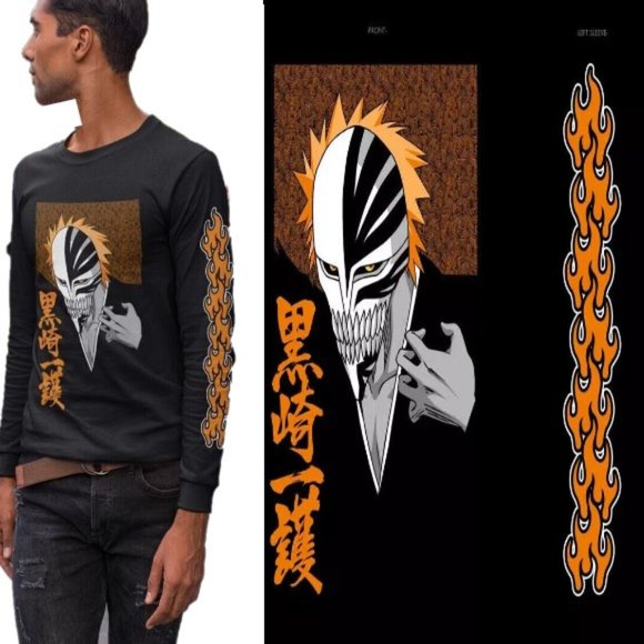 Bleach Ichigo Orange Flame 20th Anniversary Long Sleeve T-Shirt NEW/NWT - Picture 1 of 16